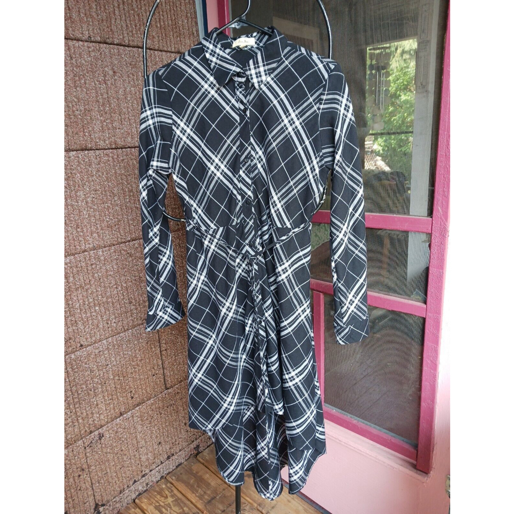 Love Notes Black Plaid Shirt Dress Medium